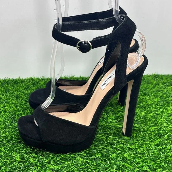 Steve Madden Women's  Black Suede Ankle-Strap Platform Dress‎ Sandals 5" Heel - Picture 3 of 9